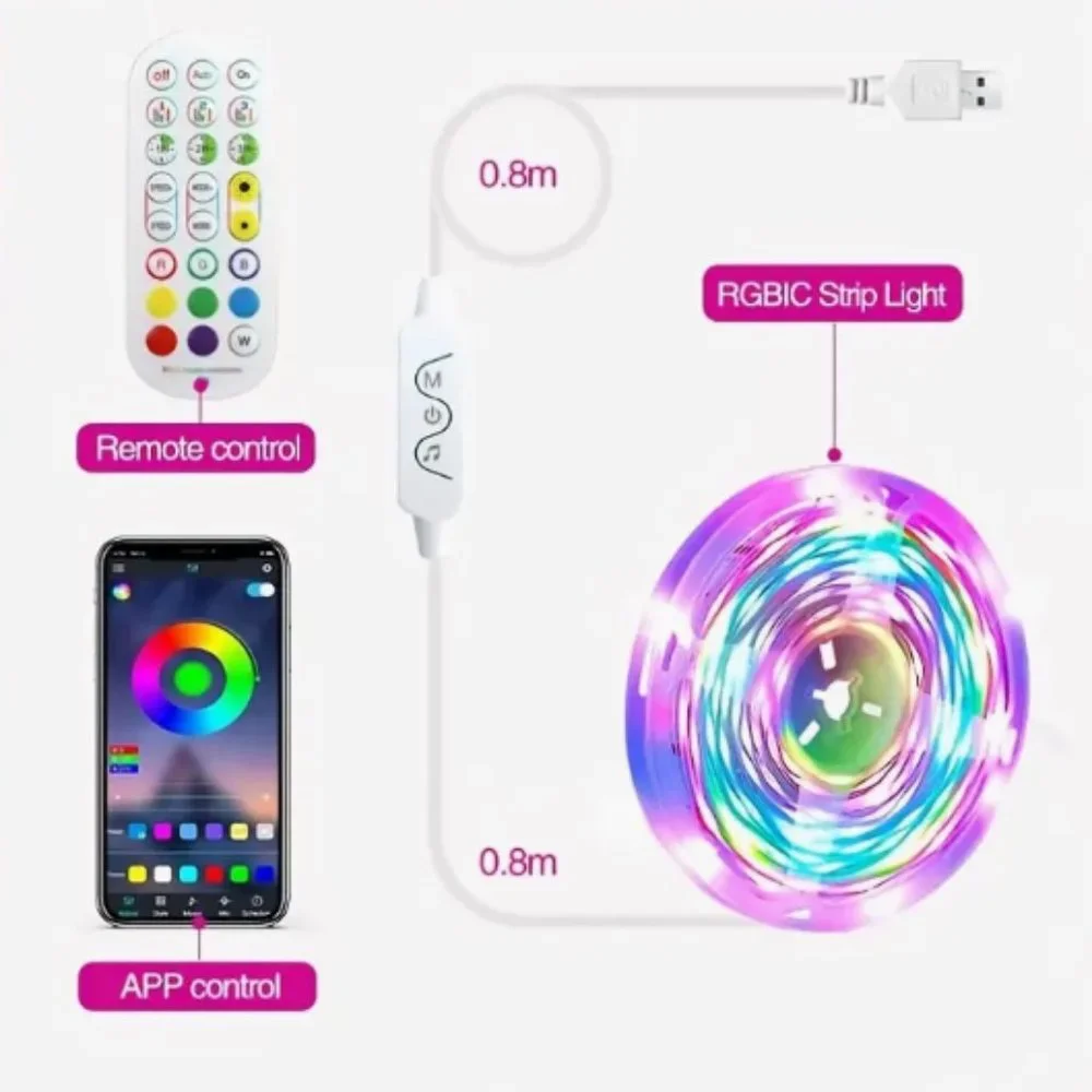 RGBIC Led Strip 32.8F TV Room Into a Party Paradise with Music-Synced LED Lights